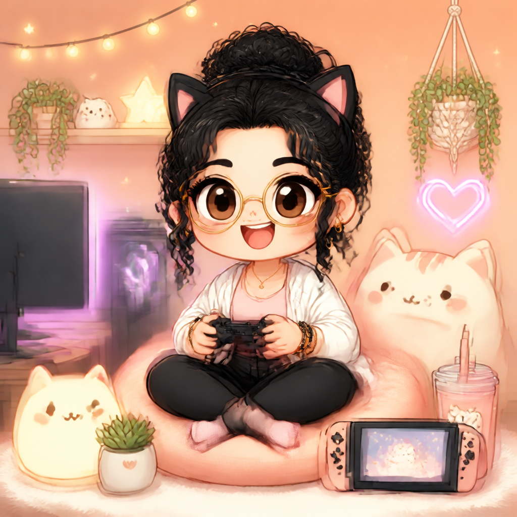 Chibi-Lara spielt Games mit Controller